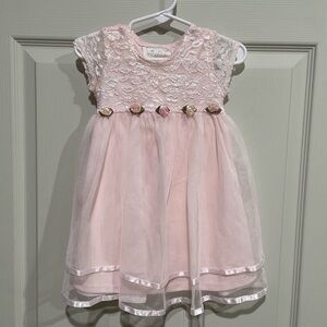 Pink and White Ruffled Babydoll Dress with Flutter Sleeves